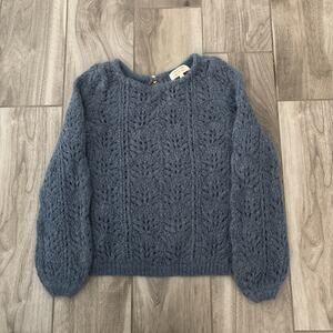 La Maille Sezane Mohair Wool Blue Round Neck Sweater Sz S Soft Cable Knit